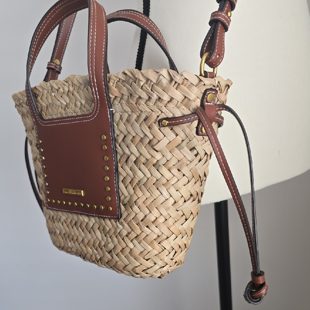 House of Harlow 1960 Woven Straw and Brown Crossbody Bag - Picture 4 of 7